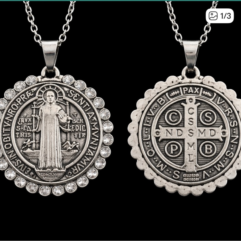 Silver Saint Benedict Medal Pendant Necklace - faith and protection